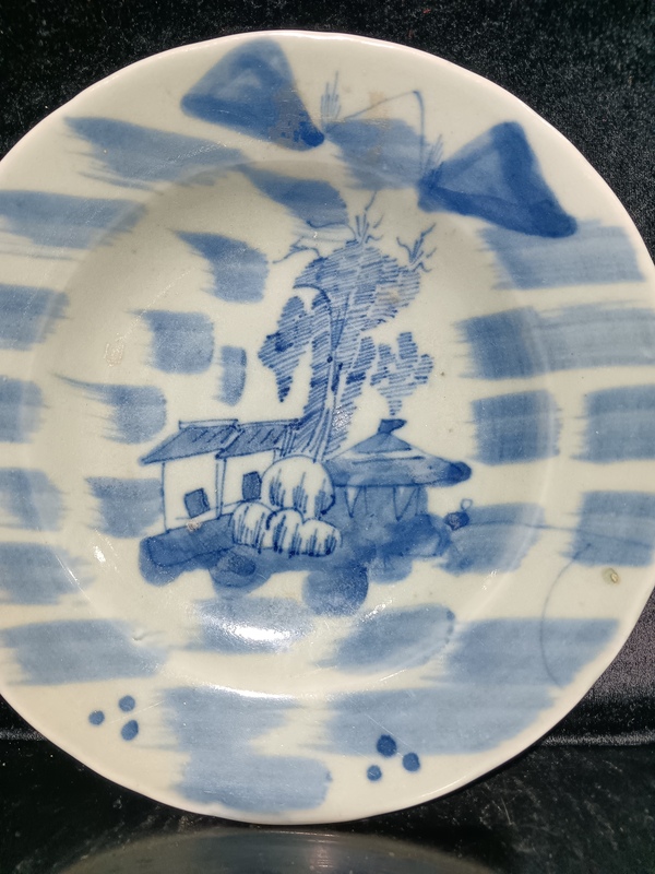 古玩陶瓷清中期豆青釉青花山水紋盤(pán)拍賣(mài),當(dāng)前價(jià)格1256元