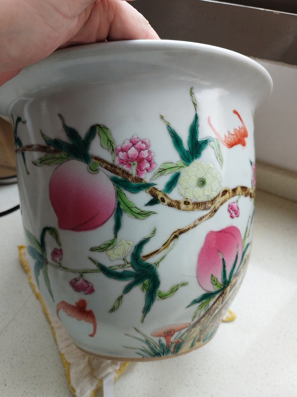 古玩陶瓷粉彩福壽紋花盆拍賣,當前價格1880元