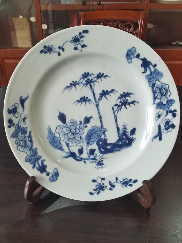 古玩陶瓷青花洞石花卉紋折沿盤拍賣,當前價格1800元