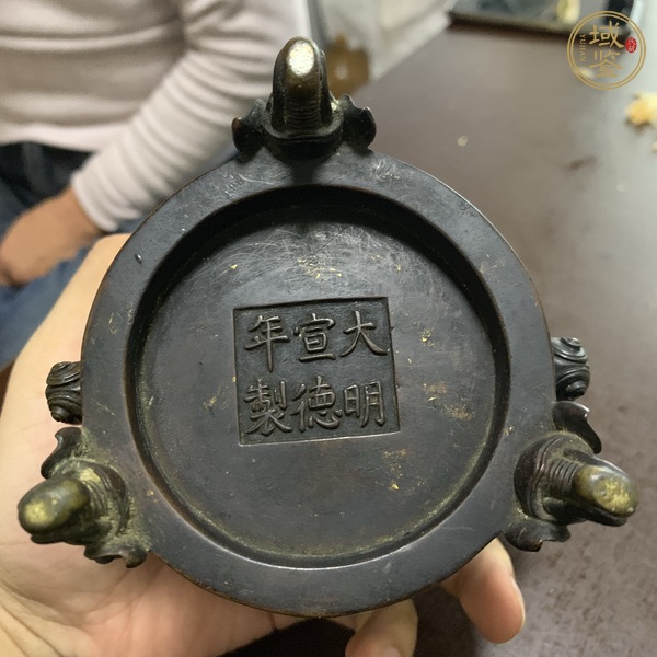 古玩銅器象足如意耳法盞爐真品鑒賞圖