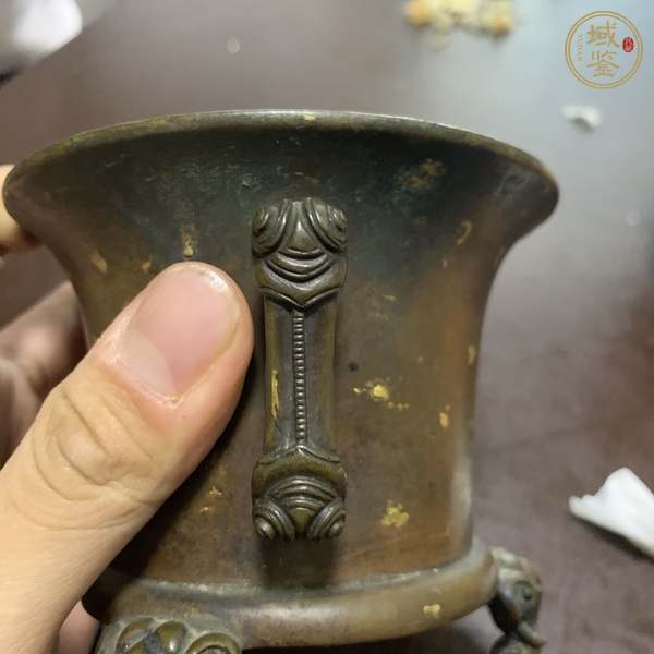 古玩銅器象足如意耳法盞爐真品鑒賞圖