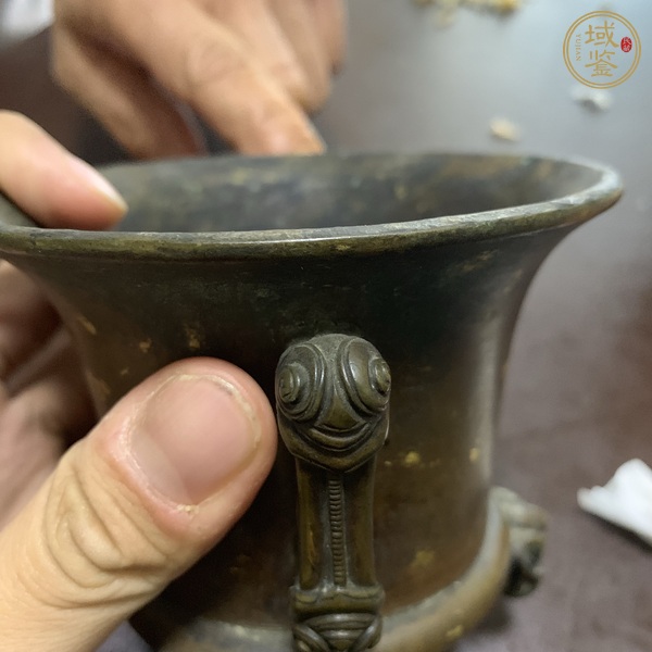 古玩銅器象足如意耳法盞爐真品鑒賞圖