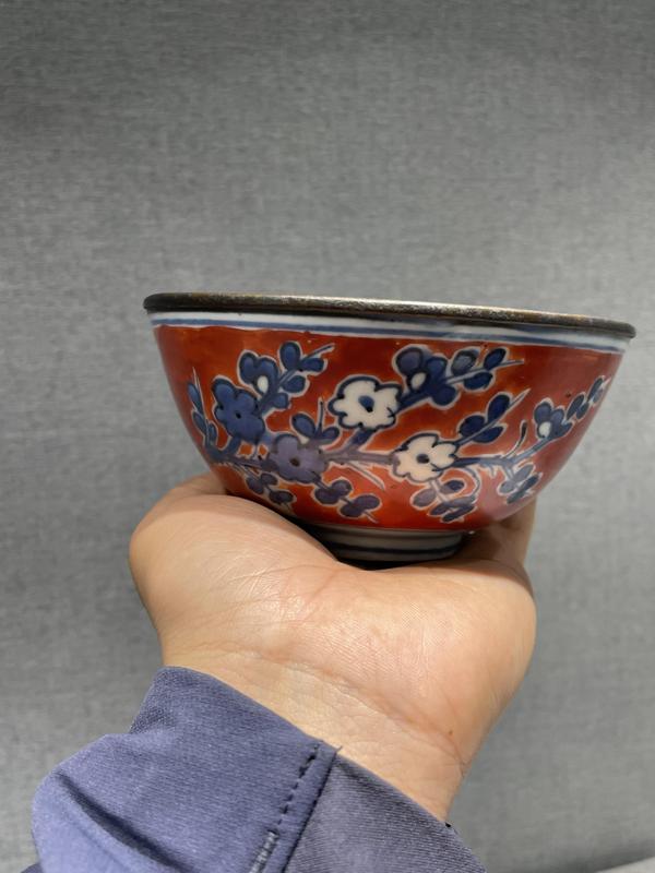 古玩陶瓷明(嘉萬)礬紅青花花卉紋茶碗拍賣,當前價格9888元