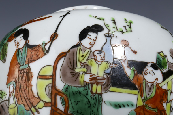 古玩陶瓷五彩三娘教子紋蓋罐拍賣,當前價格1688元