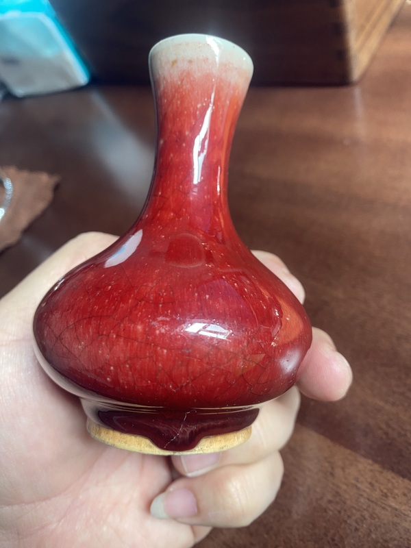 古玩陶瓷清中 朗窯紅釉小荸薺賞瓶拍賣,當前價格6880元