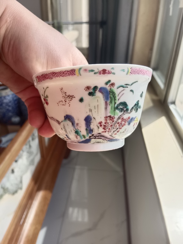 古玩陶瓷粉彩山水紋茶碗拍賣,當前價格4800元
