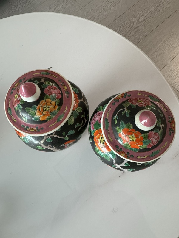 古玩陶瓷墨地粉彩雉雞牡丹圖雞腿瓶拍賣,當前價格9867元