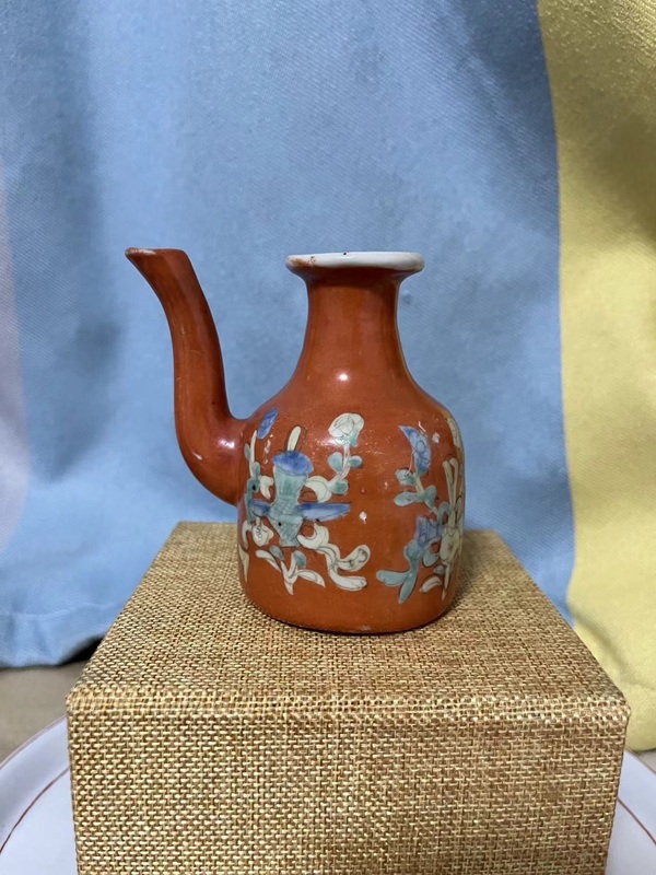 古玩陶瓷礬紅暗八仙粉彩無柄壺拍賣,當前價格488元