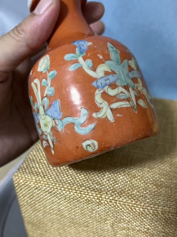古玩陶瓷礬紅暗八仙粉彩無柄壺拍賣,當前價格488元