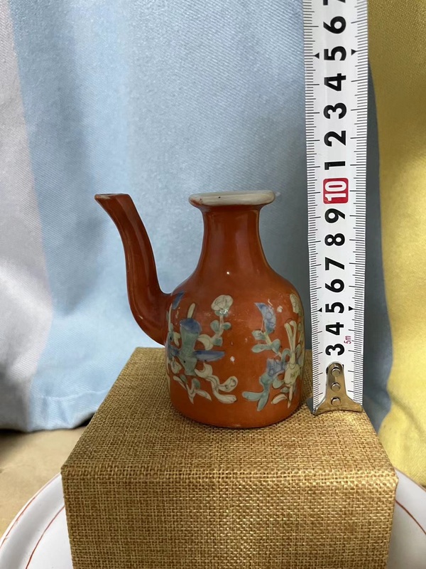 古玩陶瓷礬紅暗八仙粉彩無柄壺拍賣,當前價格488元