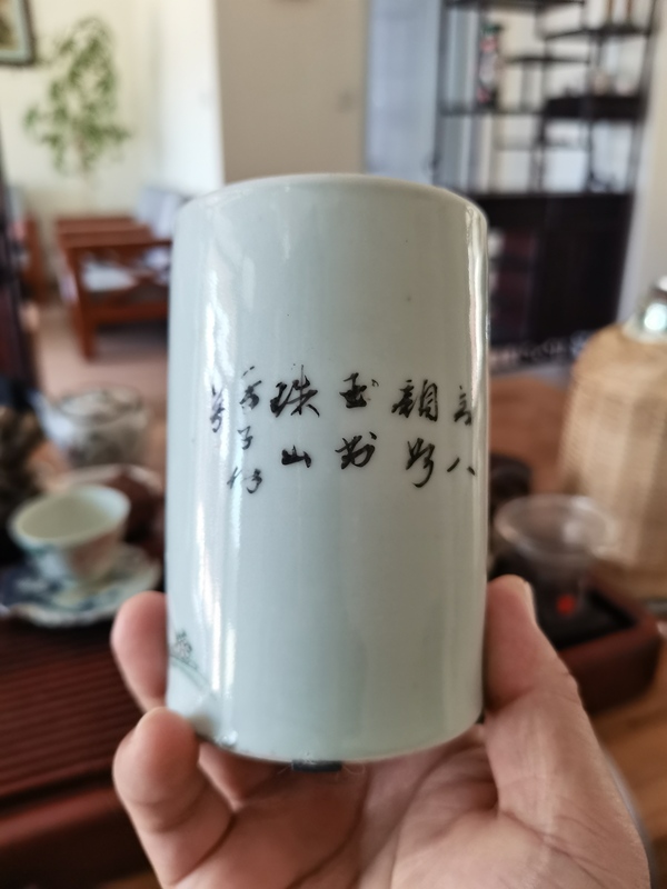 古玩陶瓷粉彩桃花美女詩文筆筒拍賣,當前價格2500元