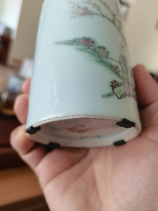 古玩陶瓷粉彩桃花美女詩文筆筒拍賣，當前價格2500元