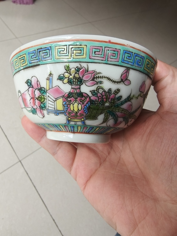 古玩陶瓷粉彩博古圖茶碗拍賣,當前價格1580元