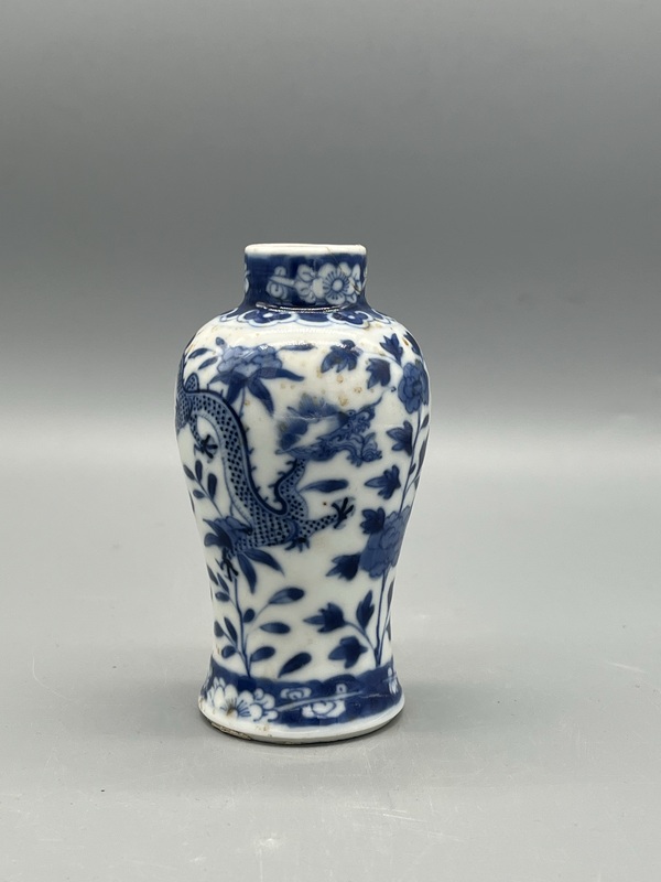 古玩陶瓷精品 晚清青花雙龍戲珠梅瓶拍賣,當前價格990元