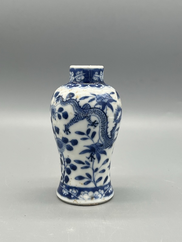 古玩陶瓷精品 晚清青花雙龍戲珠梅瓶拍賣,當前價格990元