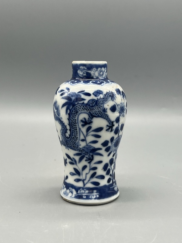 古玩陶瓷精品 晚清青花雙龍戲珠梅瓶拍賣,當前價格990元
