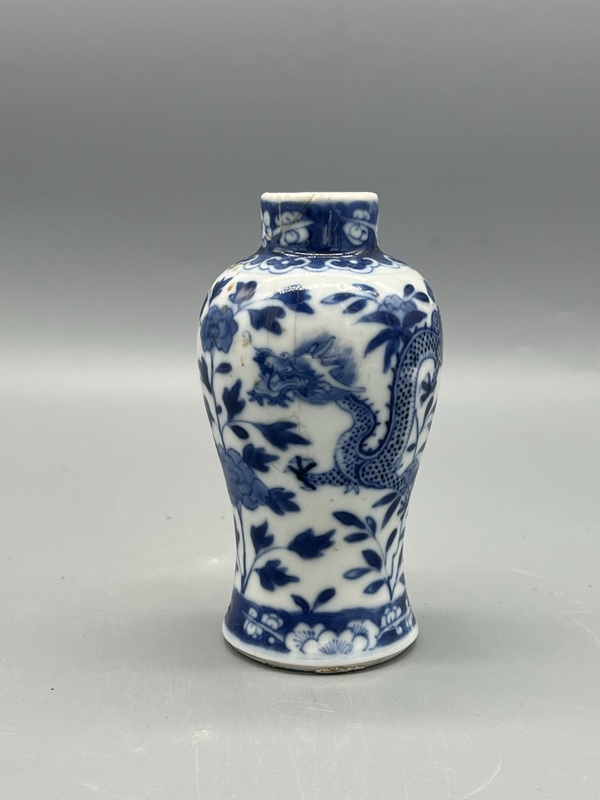 古玩陶瓷精品 晚清青花雙龍戲珠梅瓶拍賣,當前價格990元