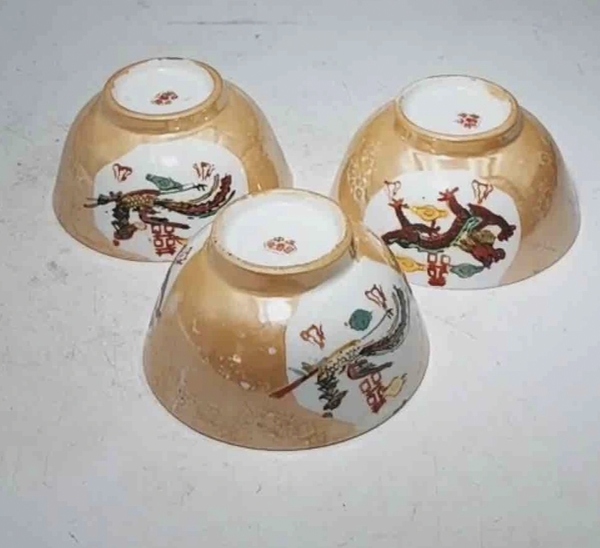 古玩陶瓷龍鳳紋碗*3個拍賣,當前價格68元