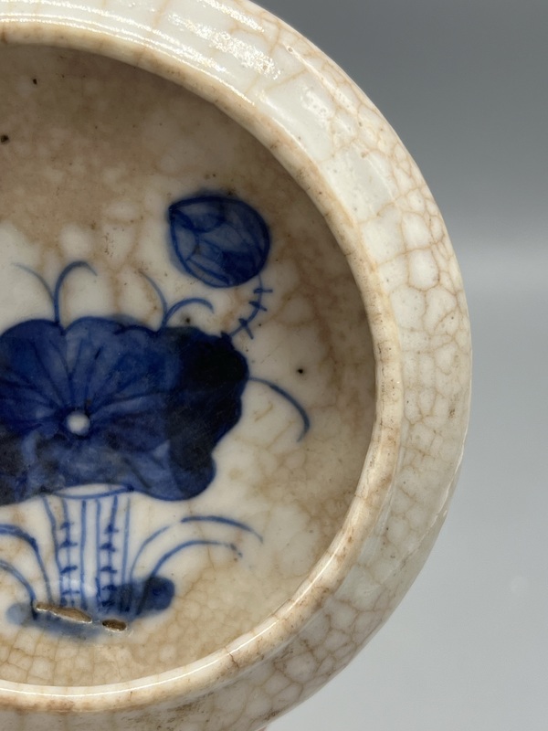古玩陶瓷清中晚期青花一把蓮鏜鑼洗拍賣,當(dāng)前價格3000元
