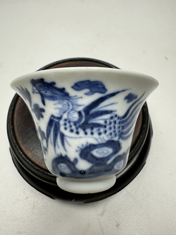 古玩陶瓷青花鳳穿牡丹圖撇口杯拍賣,當前價格3600元