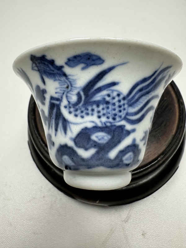 古玩陶瓷青花鳳穿牡丹圖撇口杯拍賣,當前價格3600元