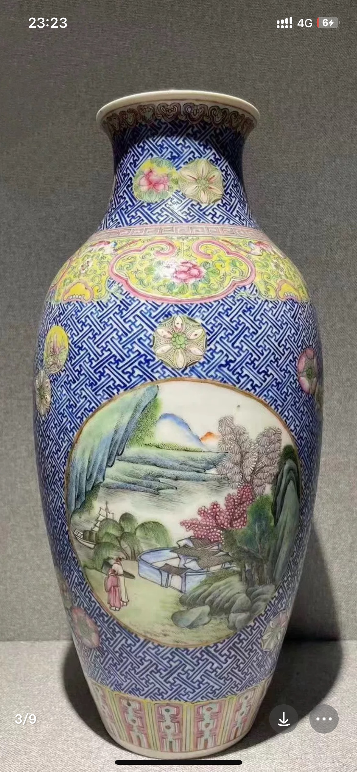 中国景徳鎮風 花瓶 山水画 高さ30cm インテリア 陶器 美品