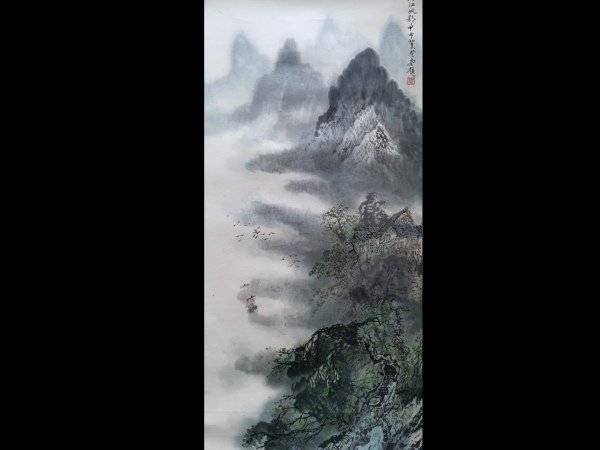 古玩字畫榮寶齋收藏已故老中美協會員李可染李苦禪大師弟子齊魯大師張登堂 春江帆影圖拍賣,當前價格12000元