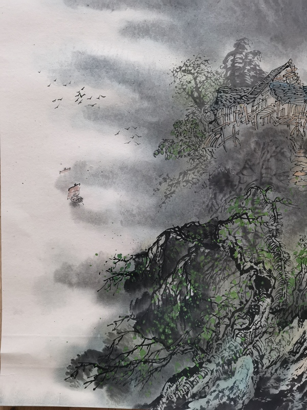 古玩字畫榮寶齋收藏已故老中美協會員李可染李苦禪大師弟子齊魯大師張登堂 春江帆影圖拍賣,當前價格12000元