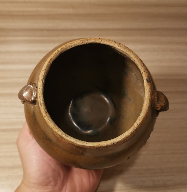 古玩陶瓷明磁州窯褐釉雙系罐拍賣,當前價格500元