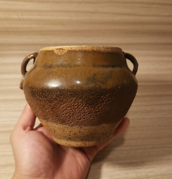 古玩陶瓷明磁州窯褐釉雙系罐拍賣,當前價格500元