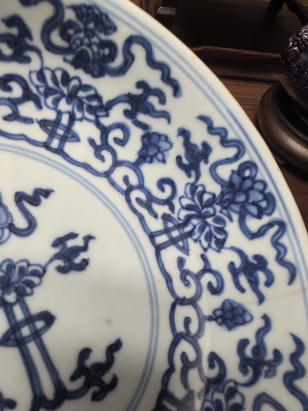 古玩陶瓷清早期雍正八吉祥紋青花盤拍賣,當前價格1980元