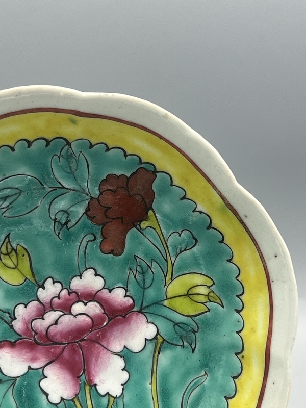 古玩陶瓷清同治松石綠釉一品富貴海棠盤拍賣,當前價格566元