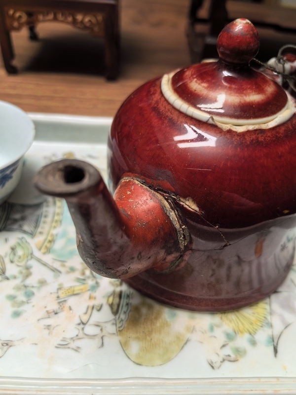 古玩陶瓷晚清民國郎紅釉茶壺拍賣,當前價格2800元