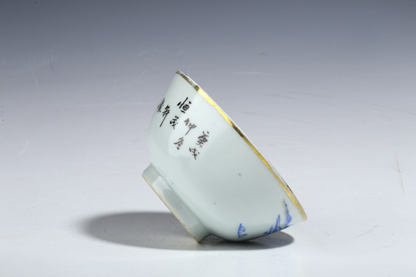 古玩陶瓷精品民窯-藍料彩山水紋碗一對拍賣,當前價格2900元