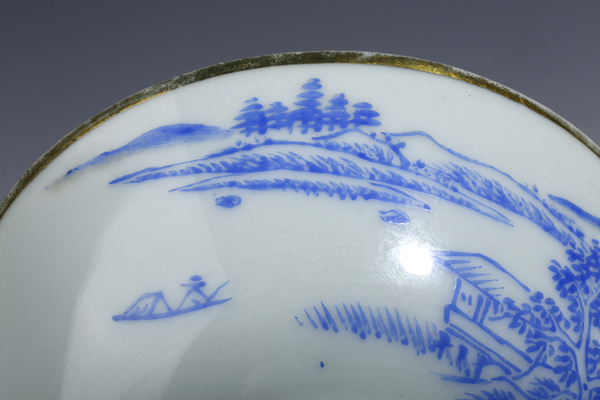 古玩陶瓷精品民窯-藍料彩山水紋碗一對拍賣,當前價格2900元