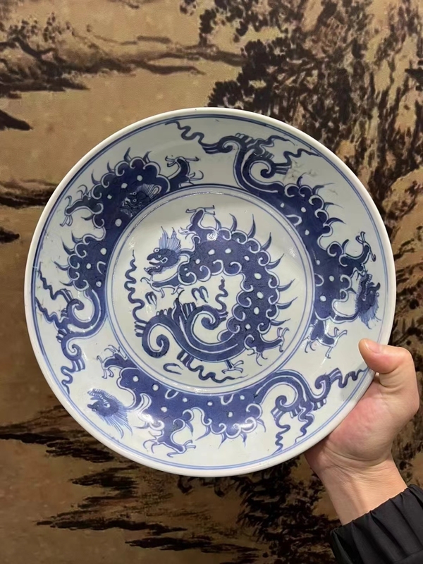 古玩陶瓷雍正摩羯龍紋盤拍賣,當前價格5500元