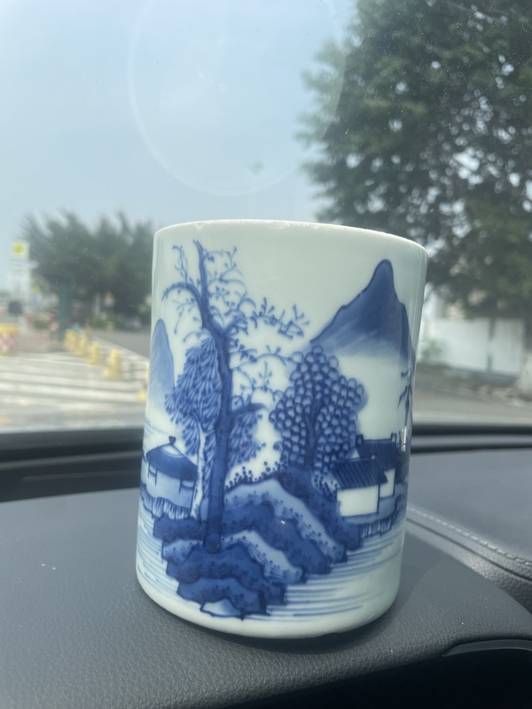 古玩陶瓷康熙山水紋青花筆筒拍賣,當前價格14000元