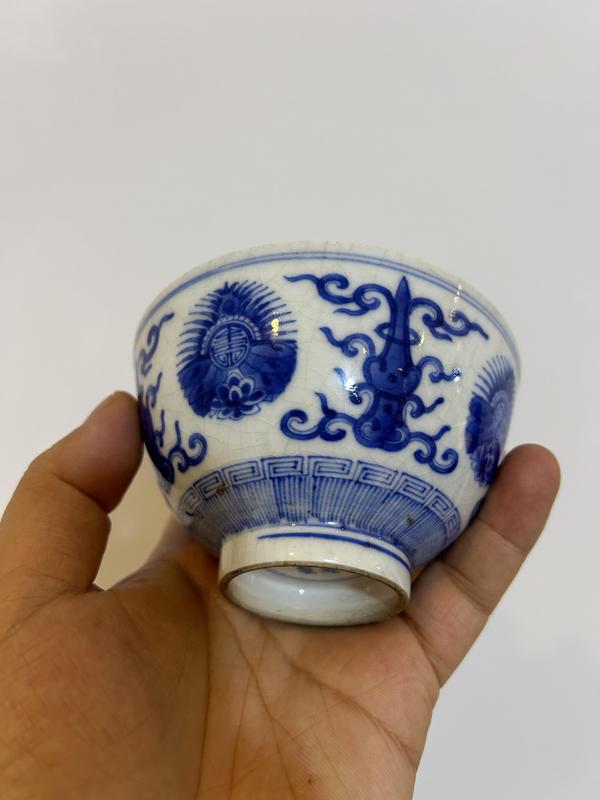 古玩陶瓷乾隆煨瓷青花花間壽紋茶碗(一對)拍賣,當前價格38888元