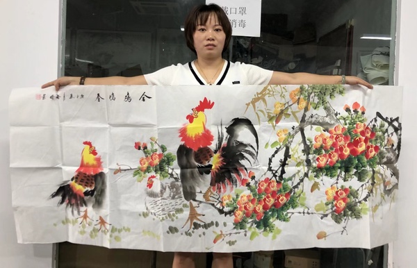 古玩字畫中美協(xié)會(huì)員名家曹珊珊 金雞鳴春帶合影拍賣,當(dāng)前價(jià)格228元