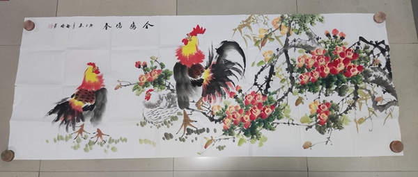 古玩字畫中美協(xié)會(huì)員名家曹珊珊 金雞鳴春帶合影拍賣,當(dāng)前價(jià)格228元