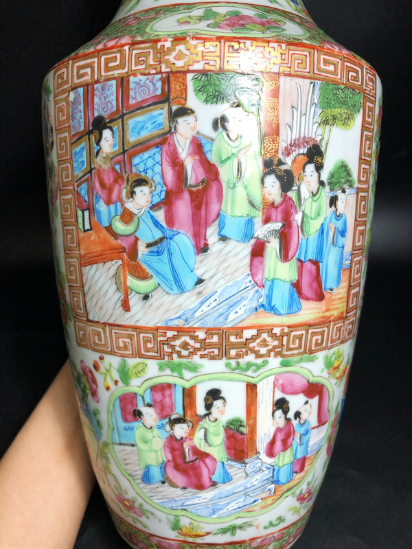 古玩陶瓷廣彩暗八仙夔龍紋描金開窗西廂記人物故事軟棒槌瓶拍賣,當前價格6000元