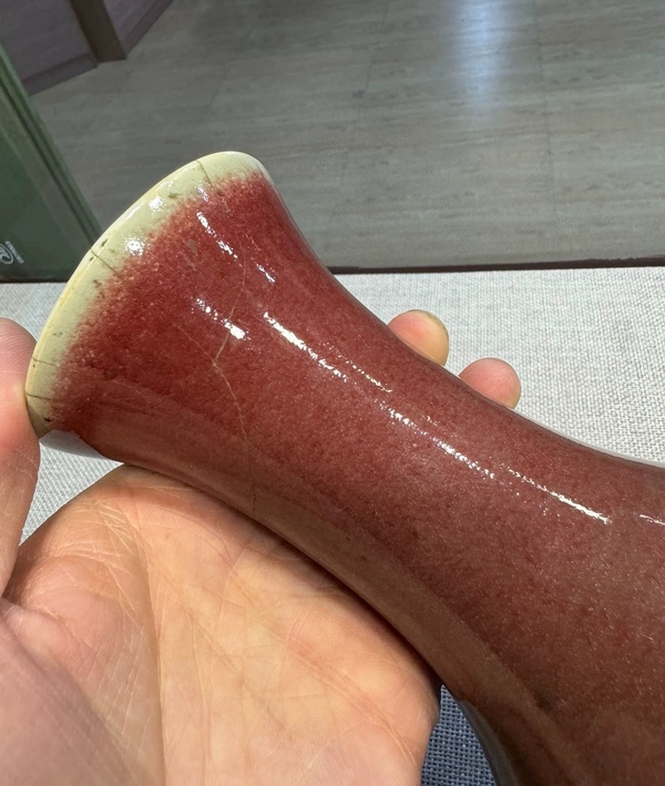古玩陶瓷清中期郎紅釉撇口琵琶尊拍賣,當前價格3800元