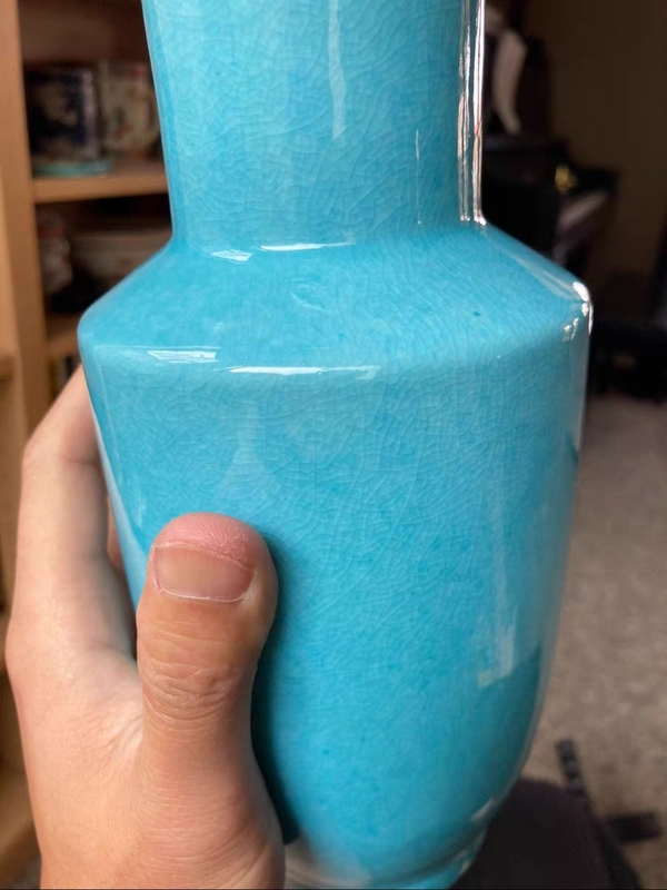 古玩陶瓷孔雀藍釉棒槌瓶 賞瓶拍賣,當前價格4500元