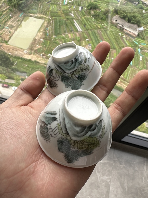 古玩陶瓷淺絳彩山水人物茶圓拍賣，當前價格3300元