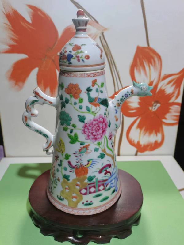 古玩陶瓷清乾隆花鸟纹粉彩执壶拍卖，当前价格16800元