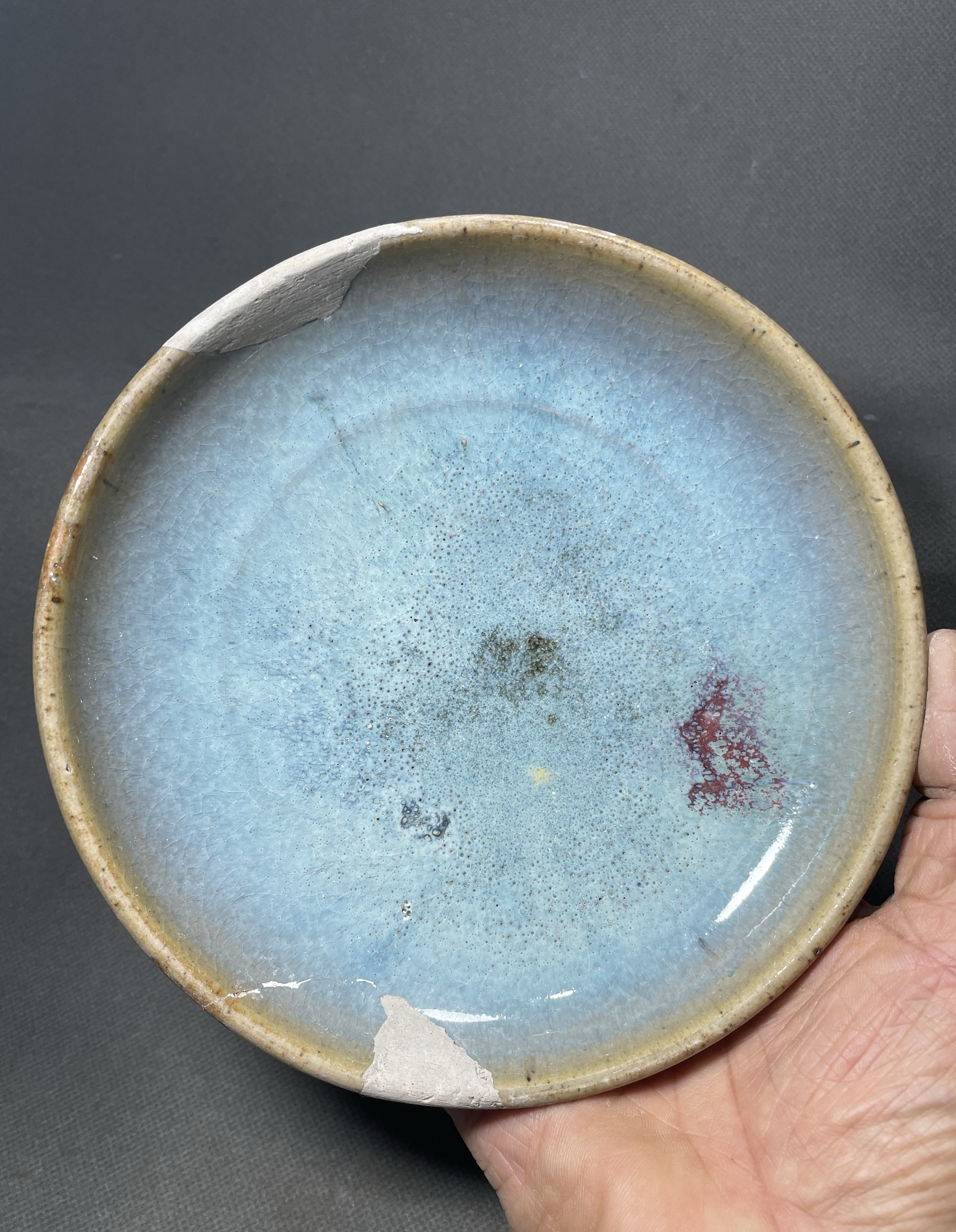 鈞窯天藍釉紫斑盤 宋時代 唐物 中国古玩 中国美術 A903 鈞窯天藍釉紫斑盤 宋時代 唐物 中国古玩 中国美術 A903（鈞窯