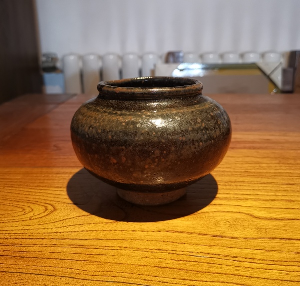 古玩陶瓷金元黑釉窯變鐵銹斑茶入拍賣,當前價格3600元