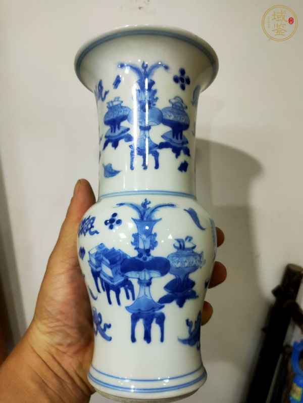 古玩陶瓷博古圖青花花觚真品鑒賞圖