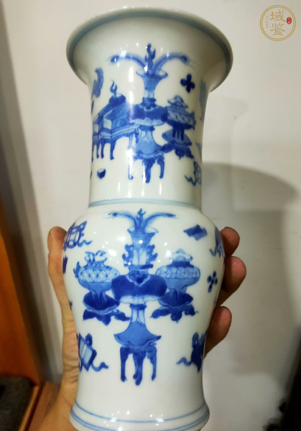 古玩陶瓷博古圖青花花觚真品鑒賞圖