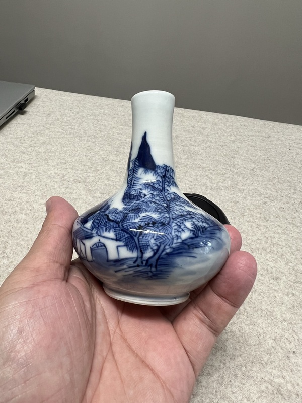 古玩陶瓷晚清/青花山水人物荸薺瓶拍賣,當前價格4300元